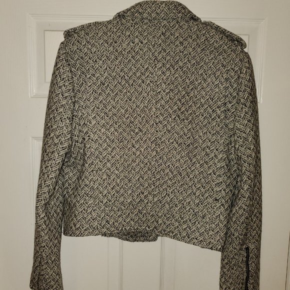 GAP Wool Herringbone Black/White Moto Jacket - Picture 3 of 4